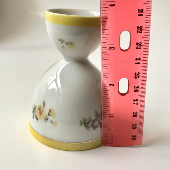 Vintage Porcelain Floral Gold Gilded Egg Cups Yellow White Flowers Pink Blue - Picture 7 of 15